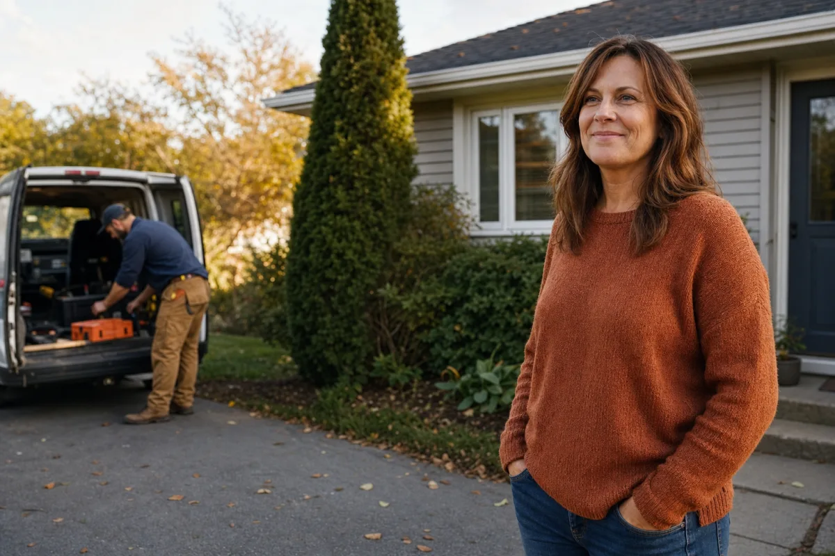 A satisfied homeowner outside after a local service visit